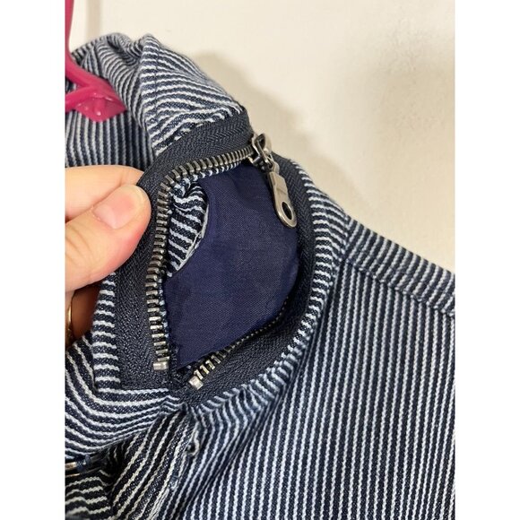 Retro Railroad Stripe Jacket XL Blue Utility Neutral Classic Chic Preppy 80s - Picture 8 of 12